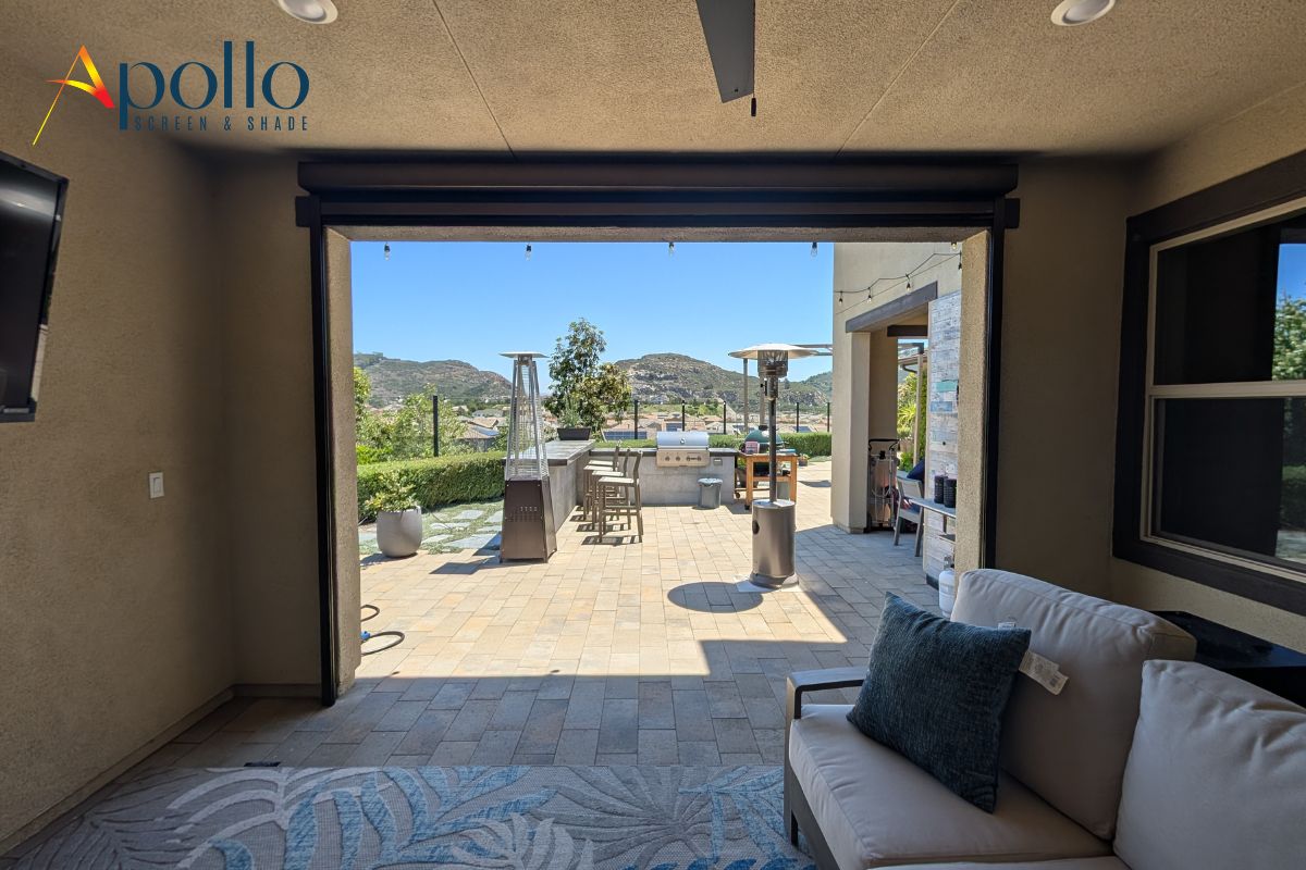 Apollo's Custom Motorized Patio Bug Screen.